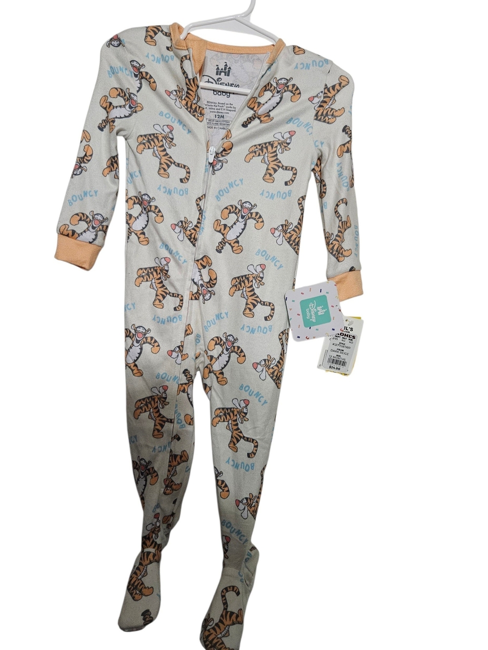 Disney Tigger Footed One-Piece Pajama - Cream and Orange Trim